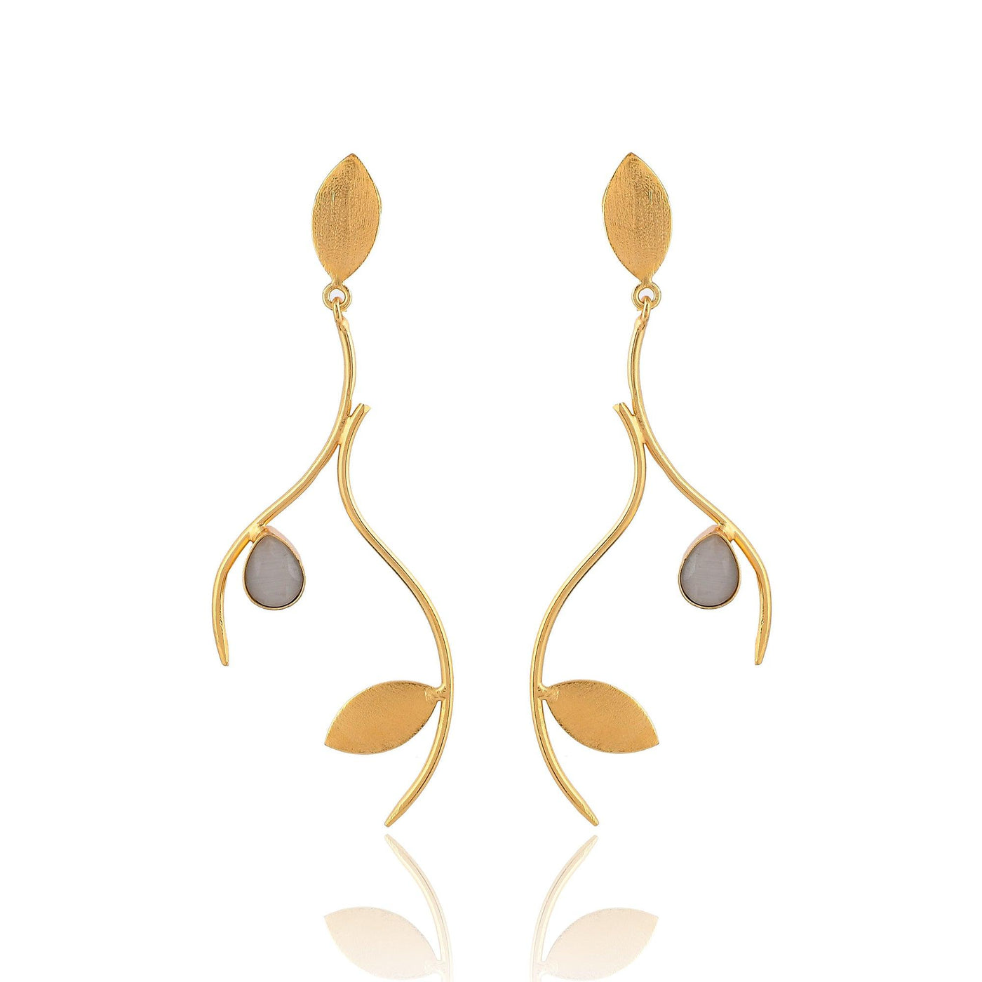 Tear Drop Stone Leaf Earrings - Zuriijewels