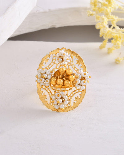 Fancy Oval Jali Ghungroo Ring - Zuriijewels