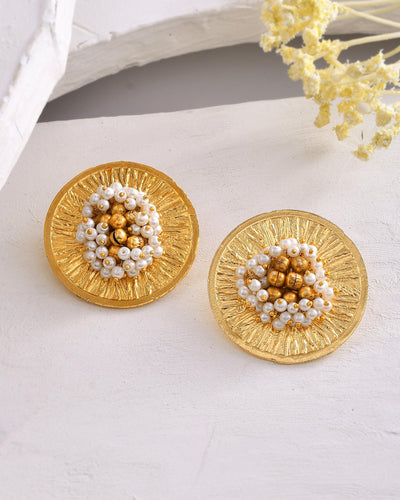 Fancy Round Hammered Ghungroo Studs - Zuriijewels