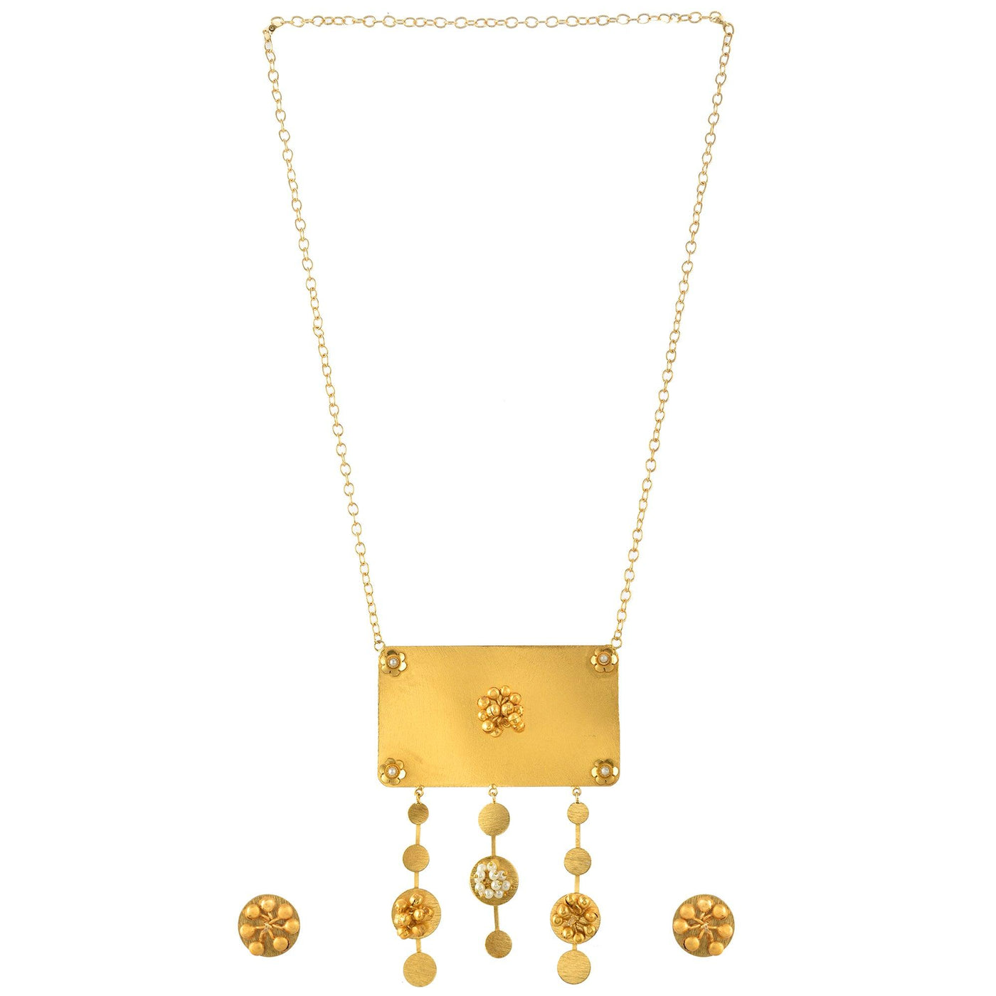 Fancy Big Square Ghungroo Necklace Set - Zuriijewels