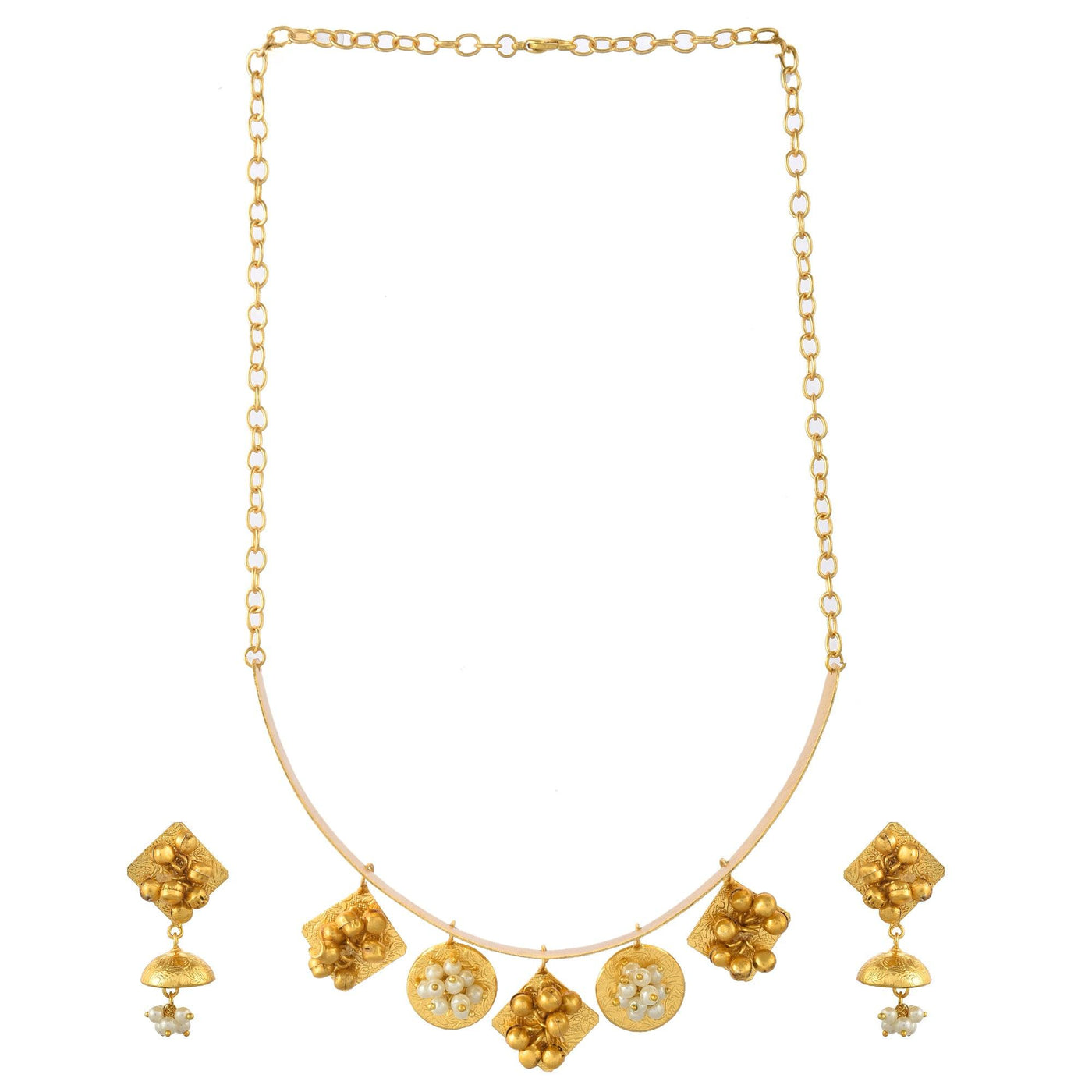 Fancy Round & Square Choker Ghungroo Necklace Set - Zuriijewels