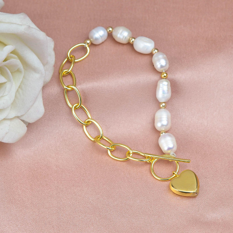 Beaded Pearl Chain Heart Bracelet - Zuriijewels