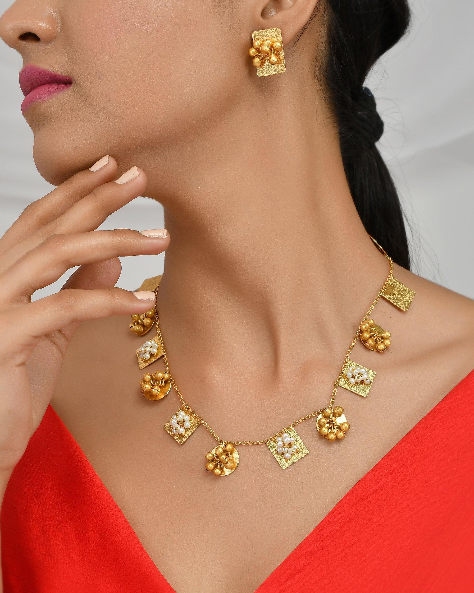 Fancy Round & Square Ghungroo Necklace Set - Zuriijewels