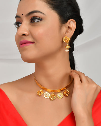 Fancy Round & Square Choker Ghungroo Necklace Set - Zuriijewels