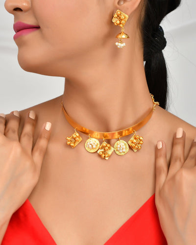 Fancy Round & Square Choker Ghungroo Necklace Set - Zuriijewels