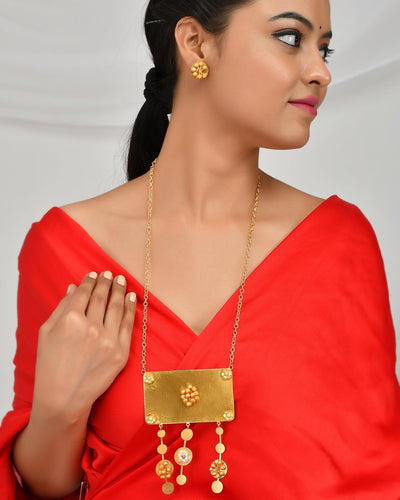 Fancy Big Square Ghungroo Necklace Set - Zuriijewels