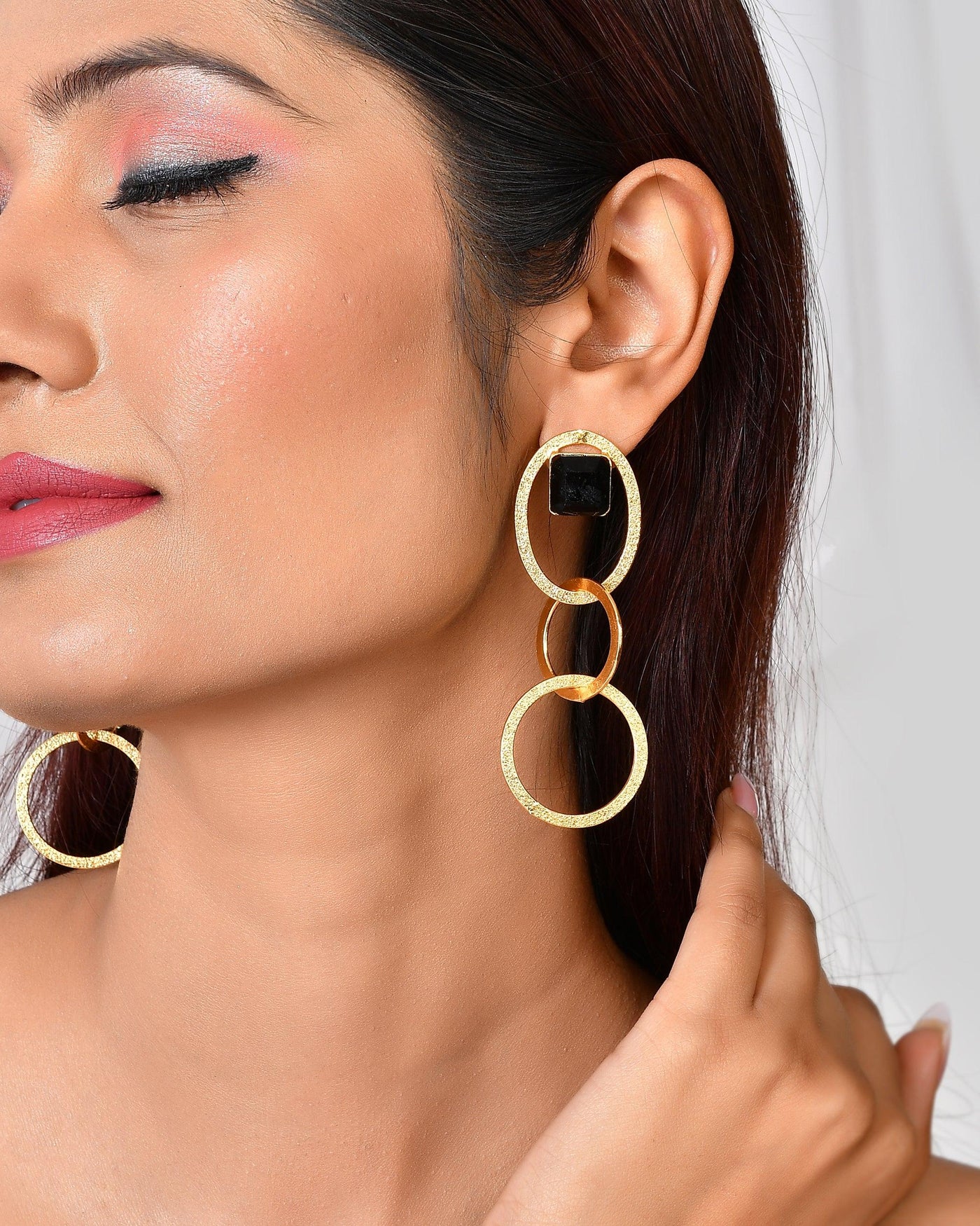 Stone Studded Three Loop In Loop Earring - Zuriijewels