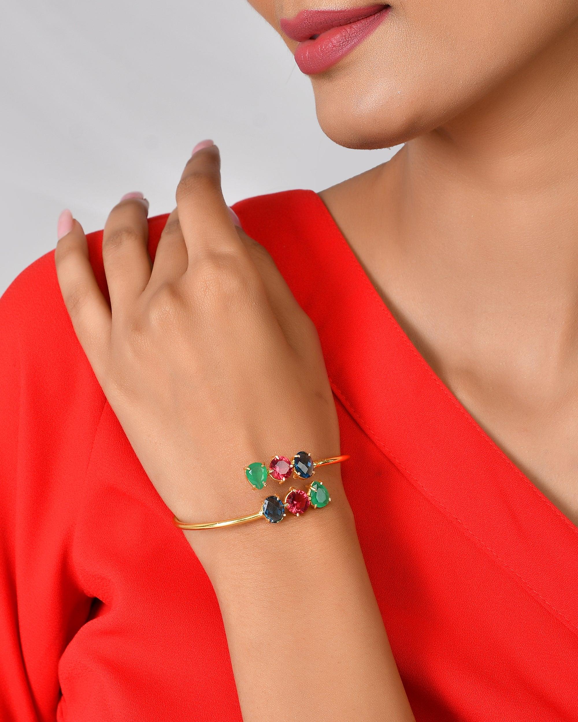 Colourful Stone Open Cuff Bracelet - Zuriijewels