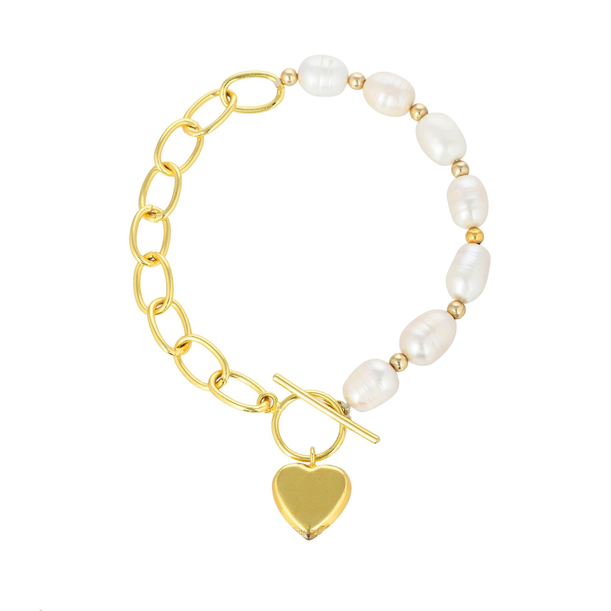 Beaded Pearl Chain Heart Bracelet - Zuriijewels